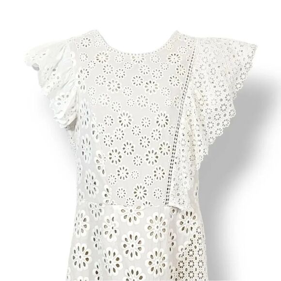 Sea New York Embroidered Eyelet Asymmetrical Lace Up Edie Dress in White Size 10 - Picture 5 of 12